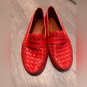 Robert Zur Red Woven Leather Loafers